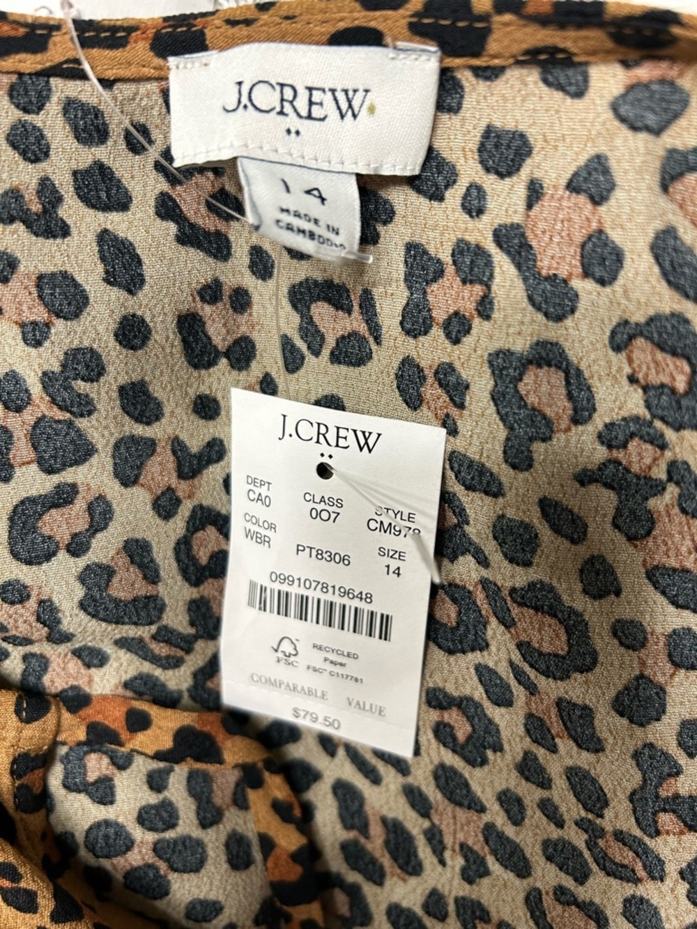 J.Crew Leopard Print Peplum Top Size 14 NWT Short Sleeve Lightweight Blouse - Picture 3 of 3